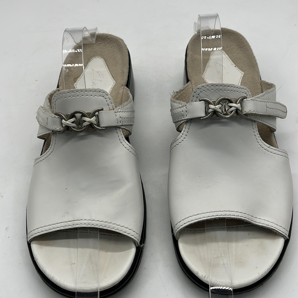 Clarks White Leather Slip On Mules size 7